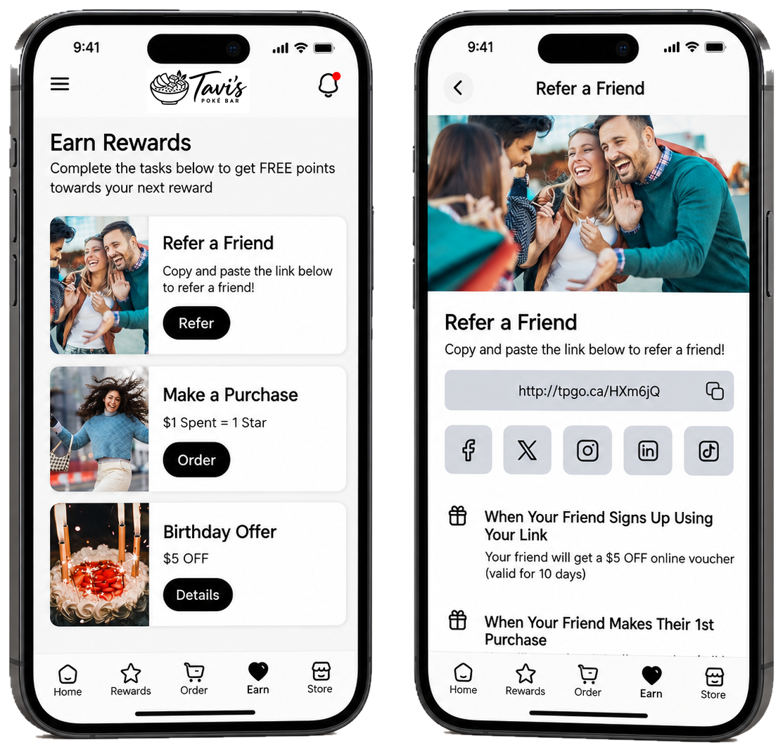 The refer-a-friend screens in the app