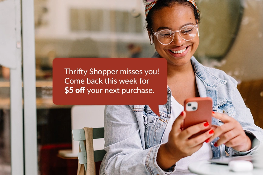 A returning shopper reading a win-back message