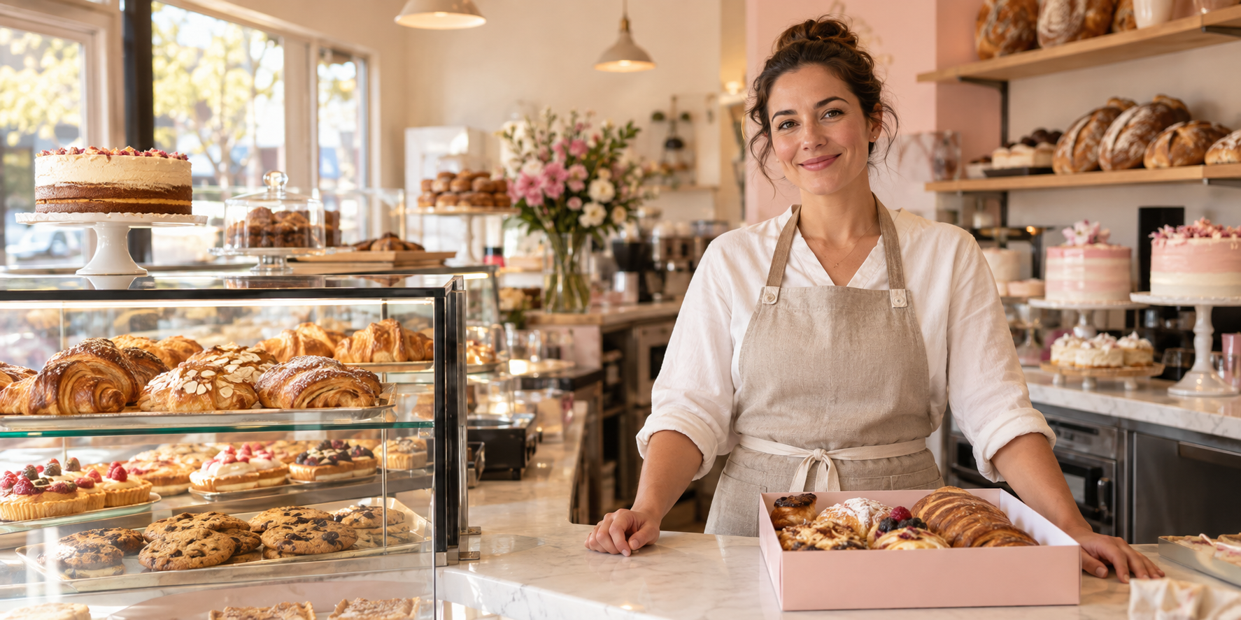 A baker behind a pastry counter