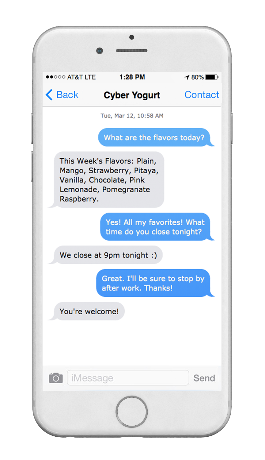 A customer texting the shop to ask about today’s flavors