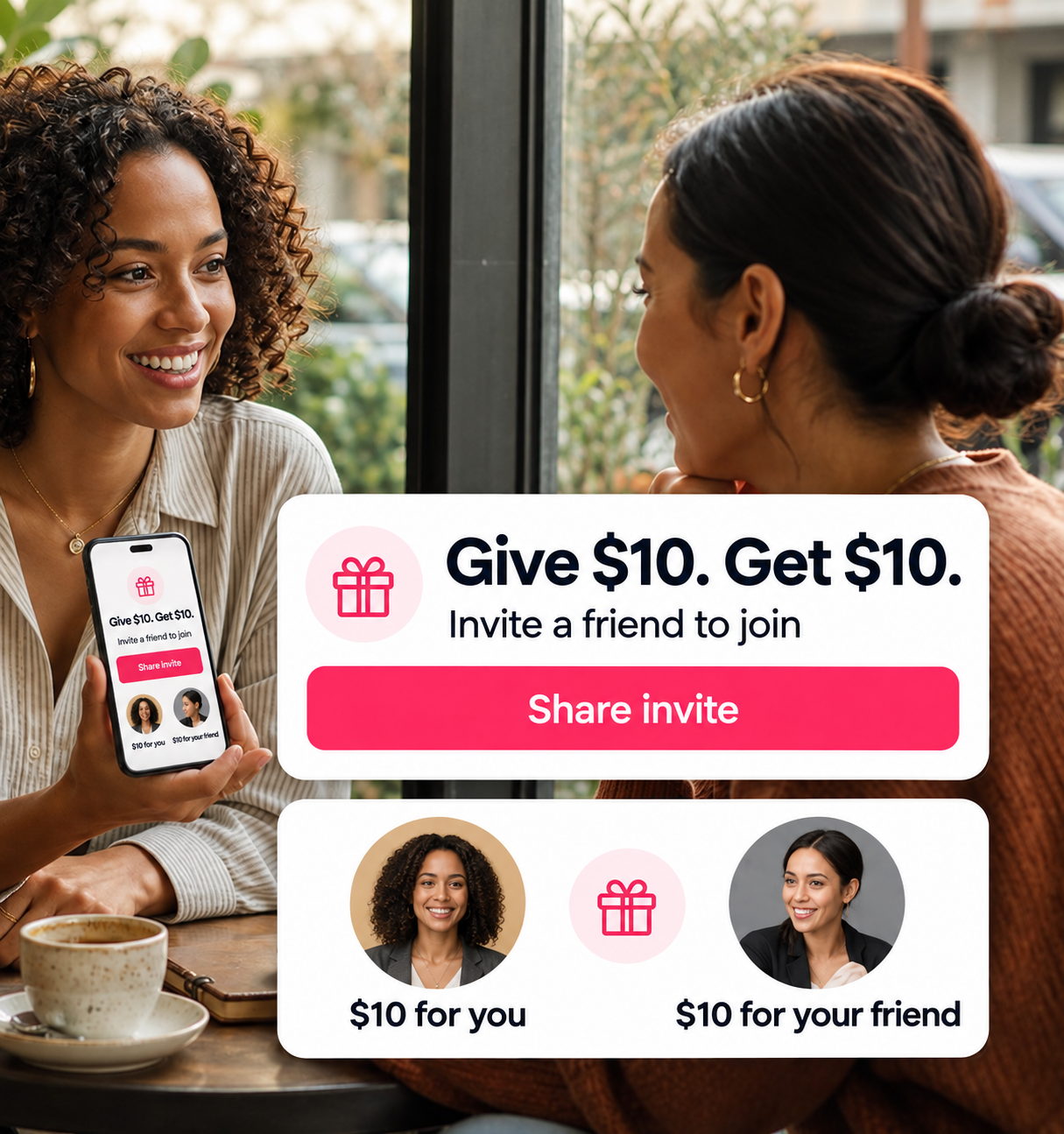 A customer sharing a referral with a friend