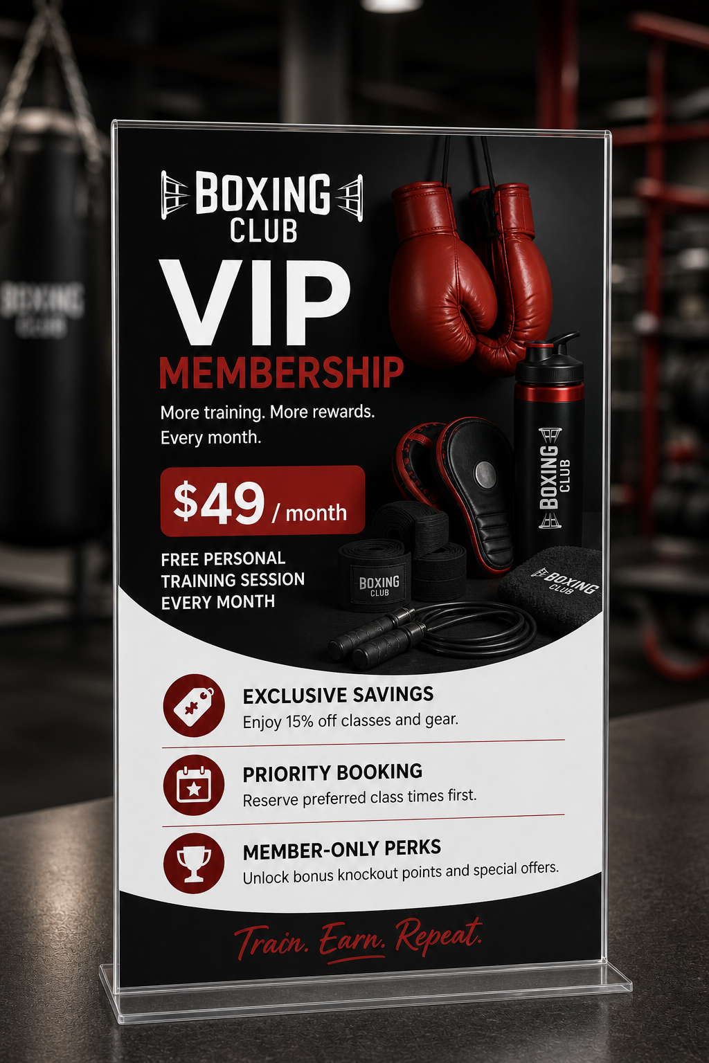 A VIP membership sign in a boxing club