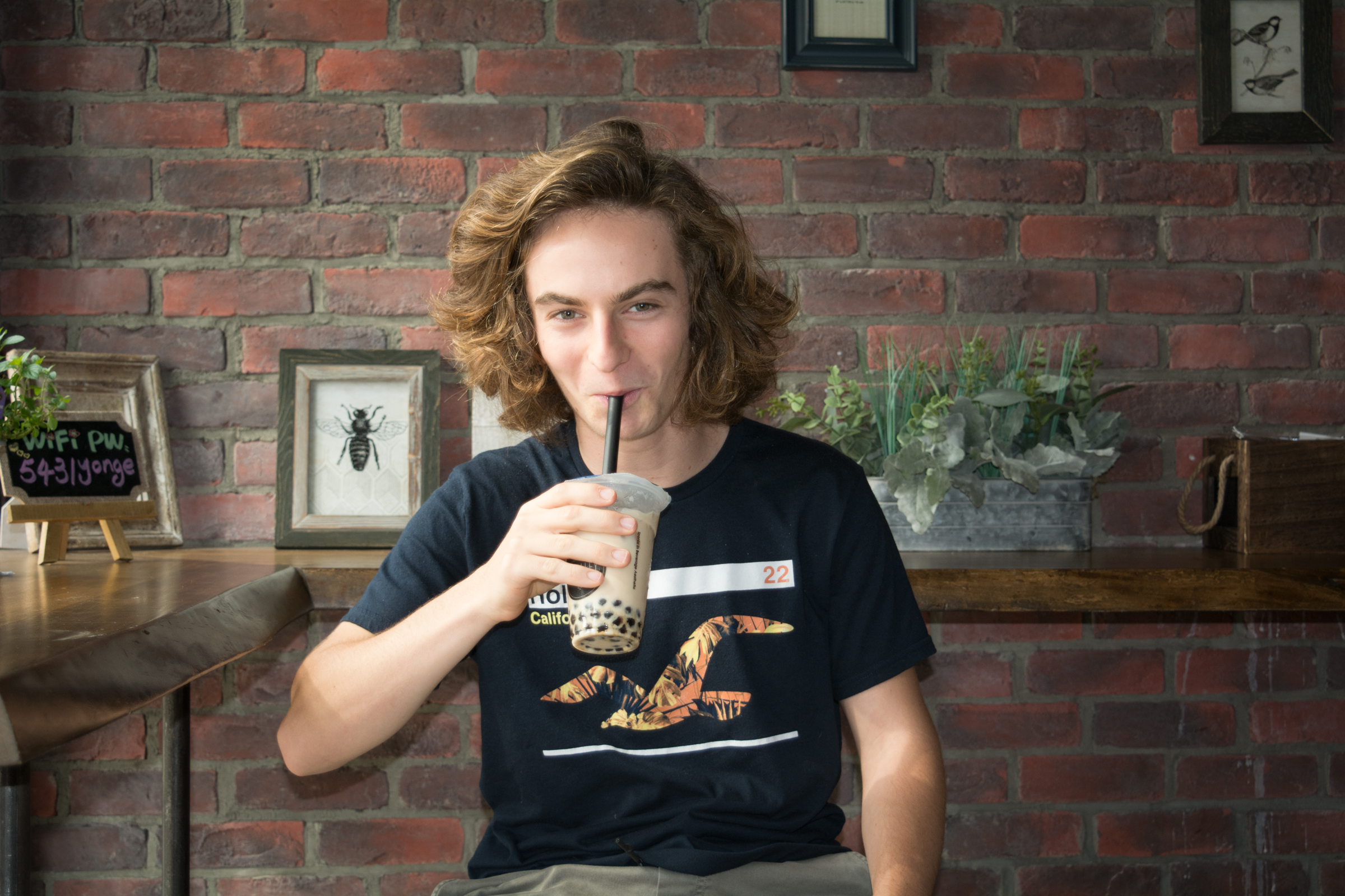 A customer enjoying a bubble tea