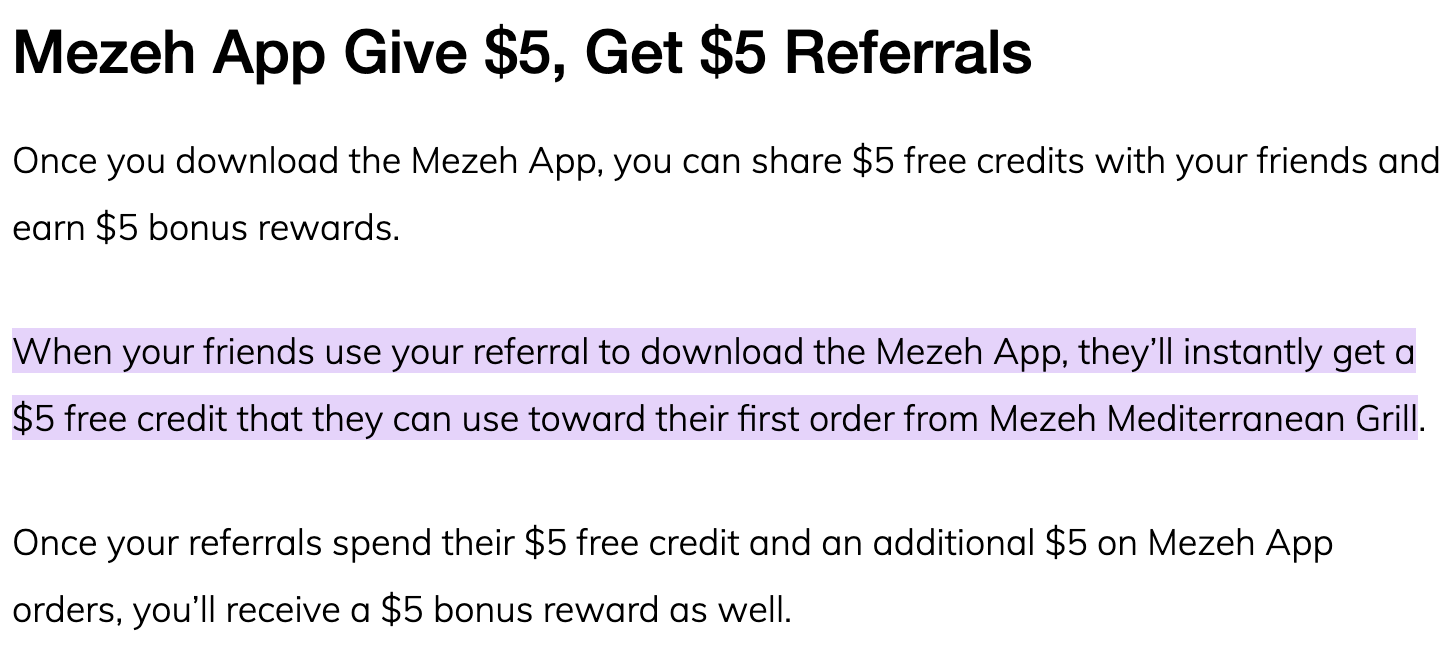 Mezeh app Give $5, Get $5 referral offer description