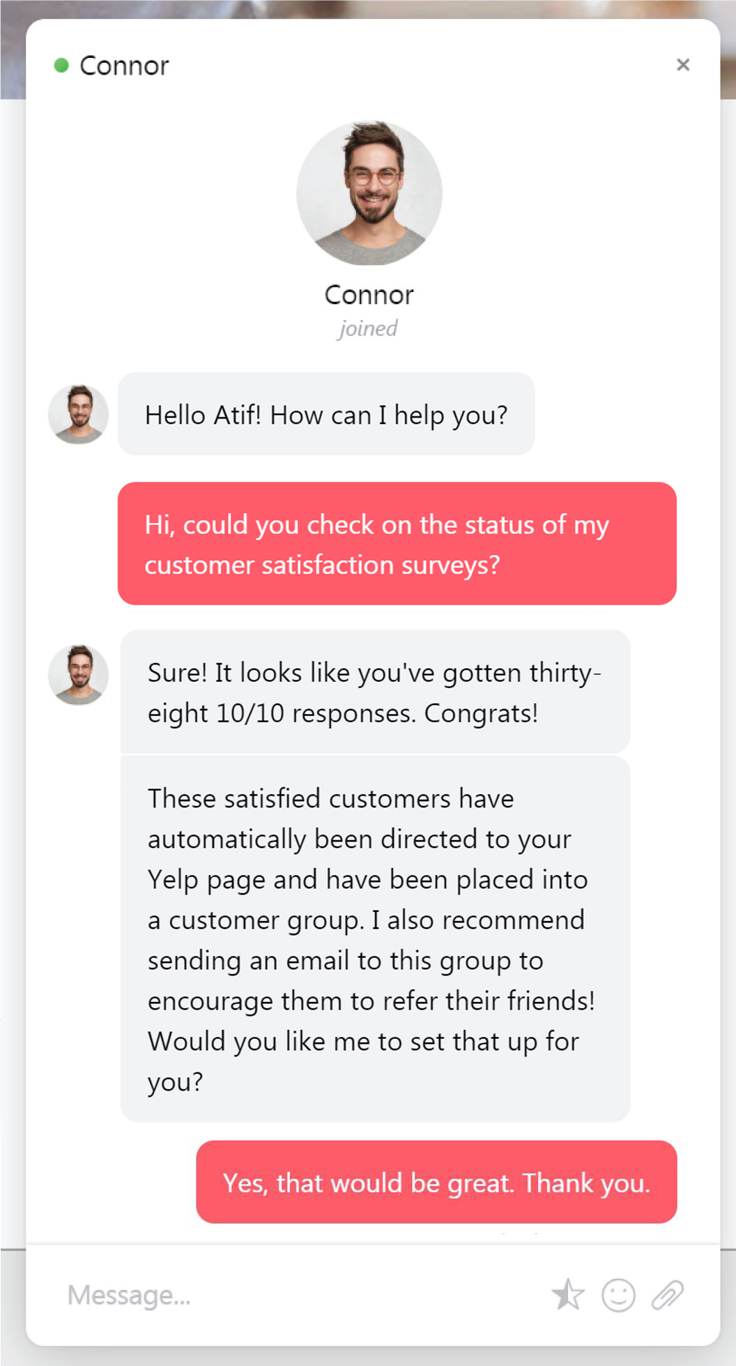 The TapMango service desk chat open on screen