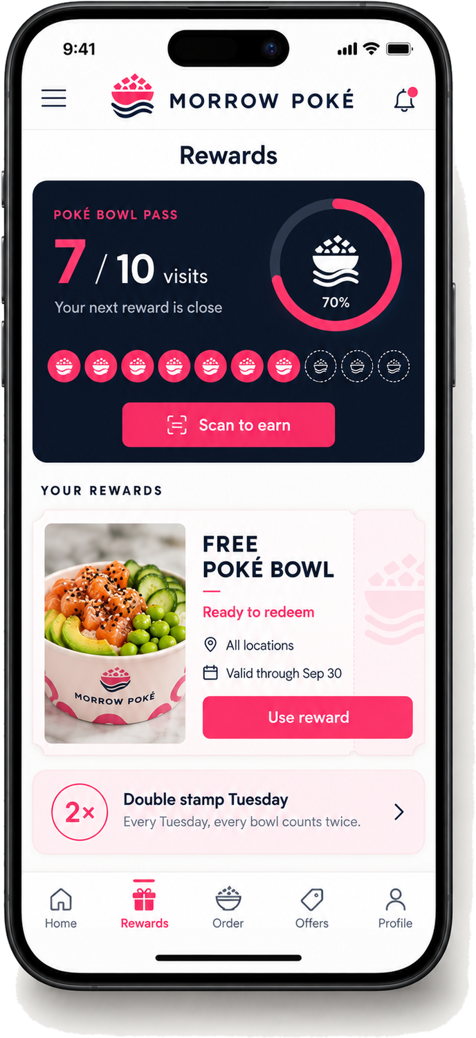 A boutique loyalty app with punch cards and rewards