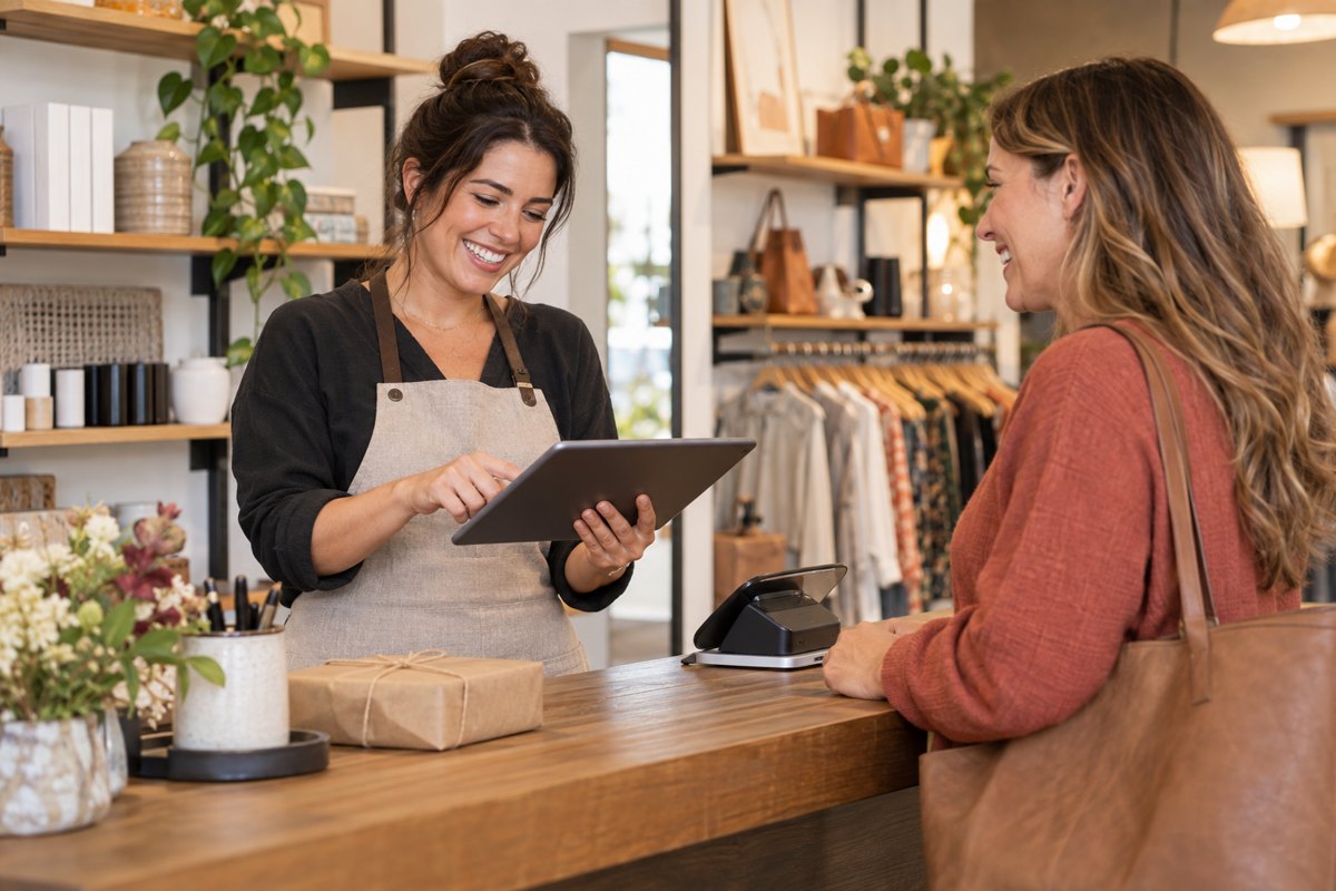 An owner greeting a customer they signed up