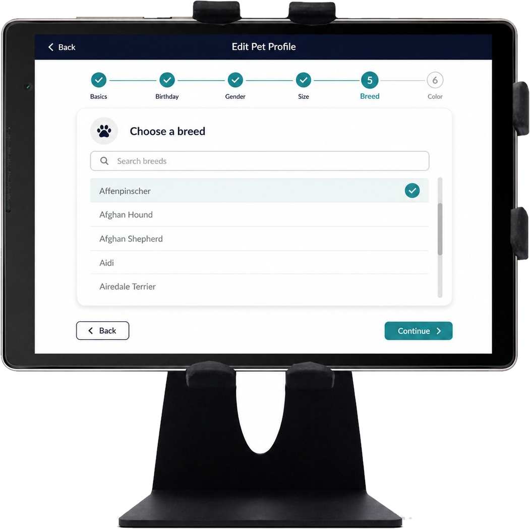A customer record on the in-store tablet