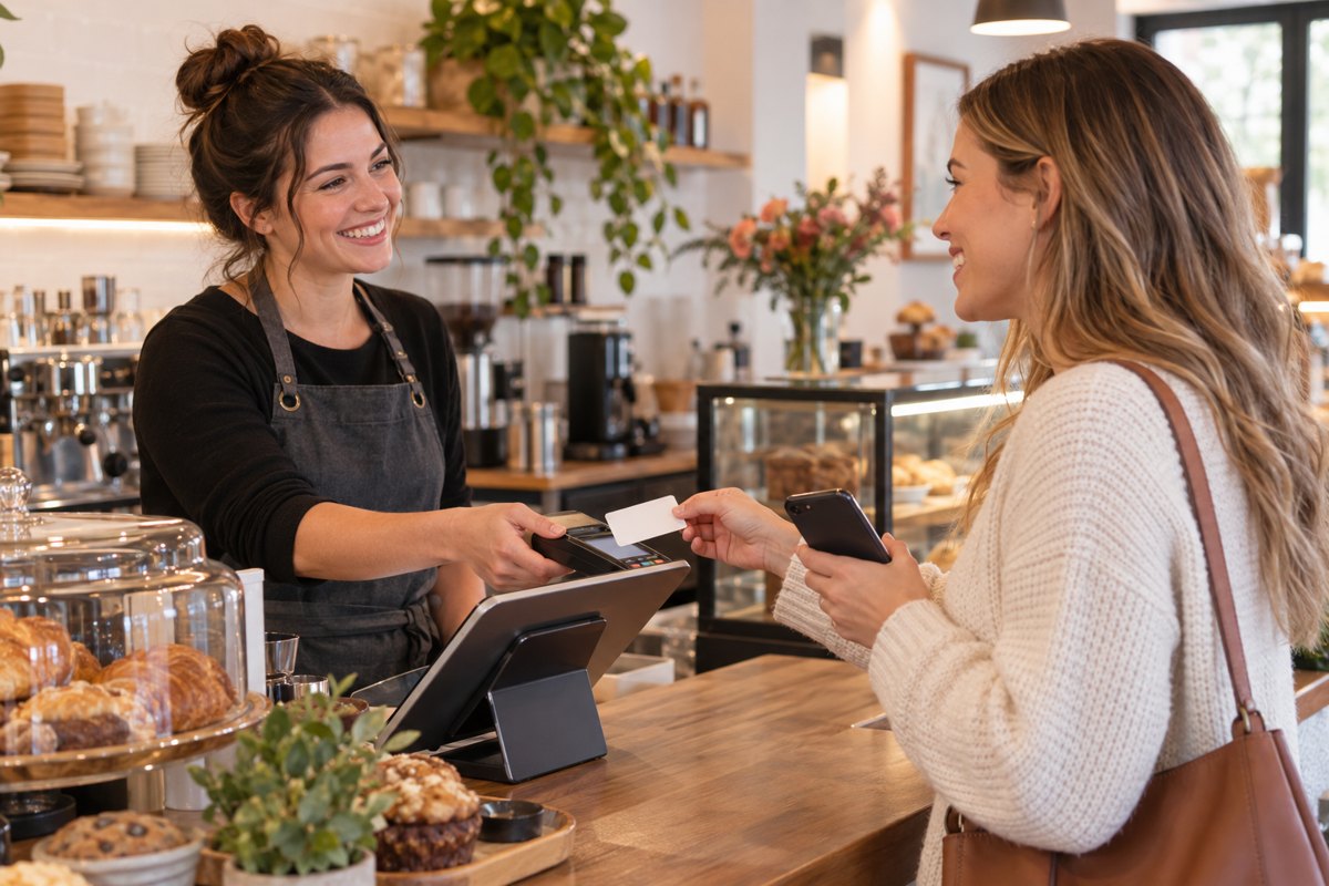 A payment being handed across the counter