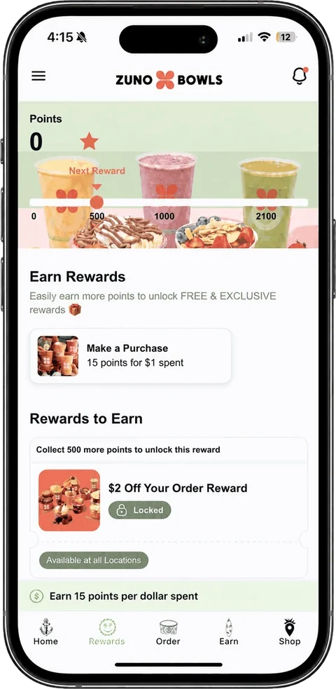 A customer app earning and redeeming rewards