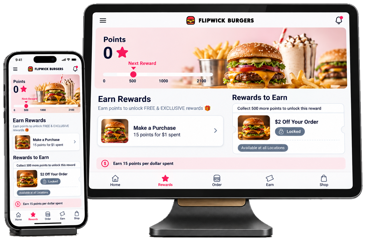 A loyalty program on a phone and an in-store screen